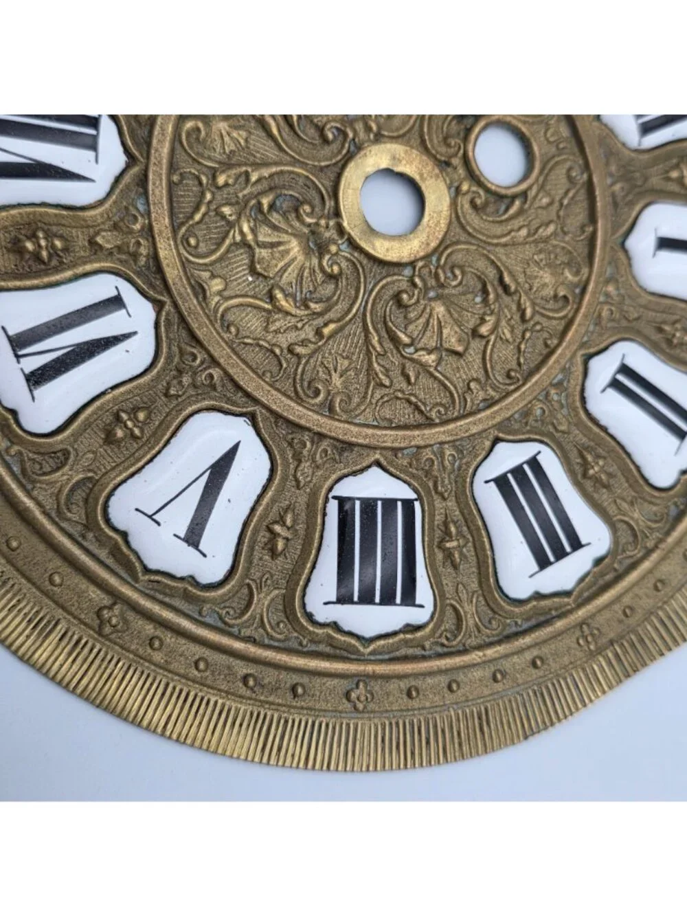 Brass Dial Face Plate Porcelain Numerals Antique Hanging Clock Detailed 6-5/8